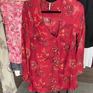 Free People Red Floral Midi Dress or long top.